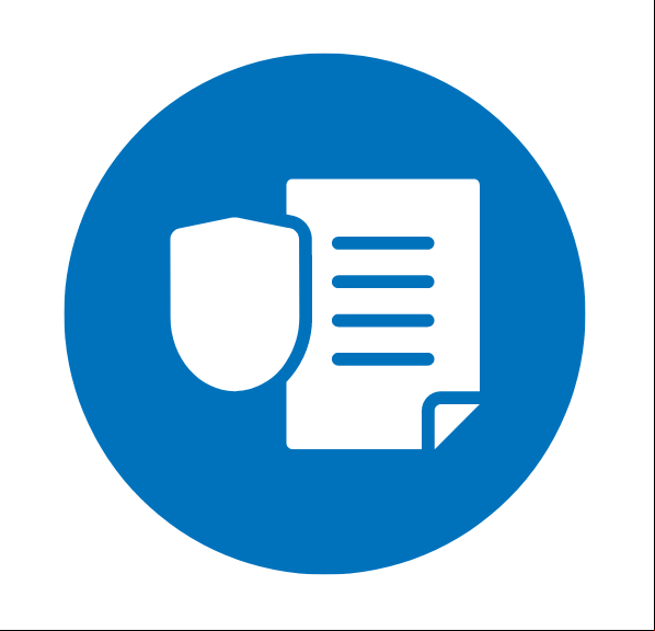 An icon of a document next to a shield, representing a policy